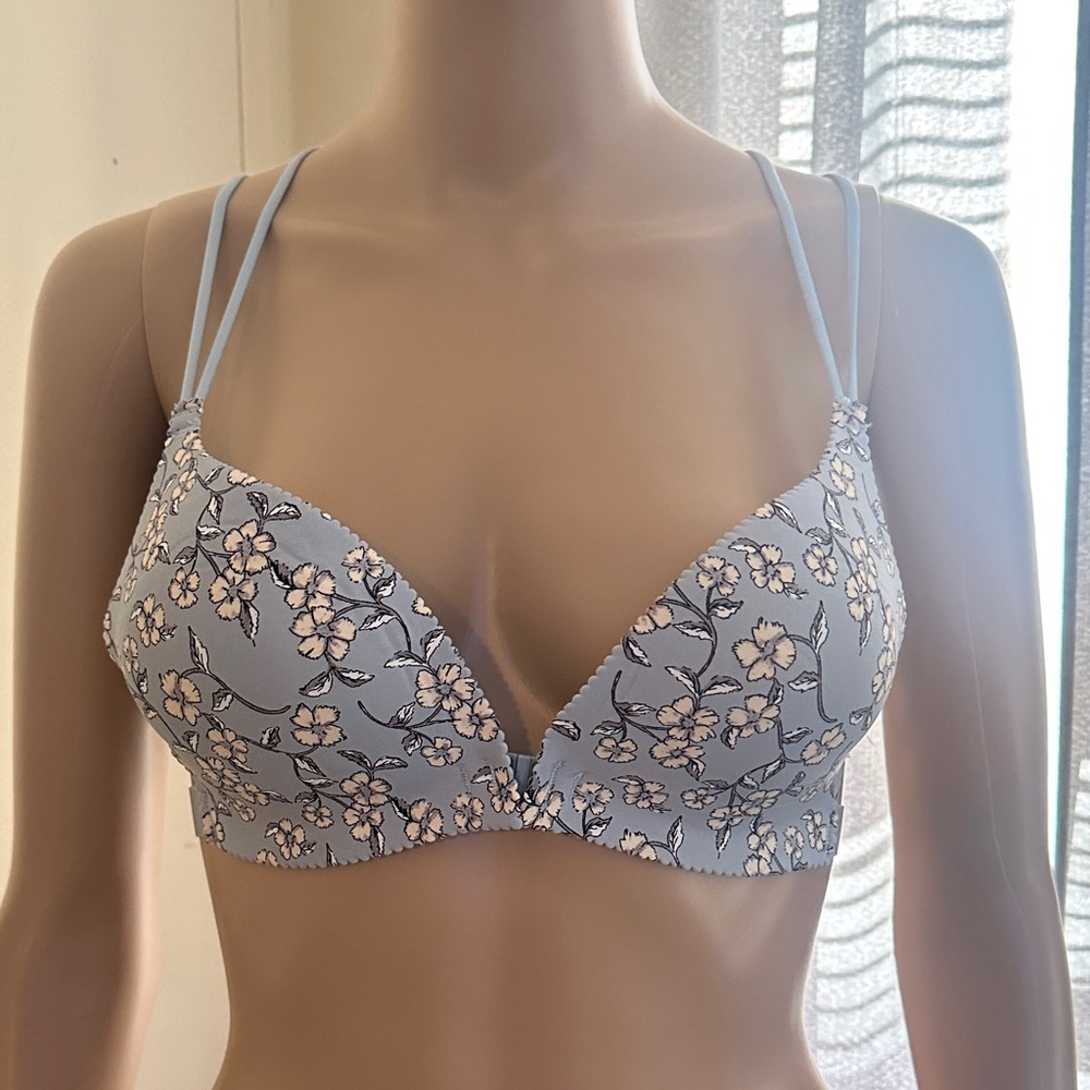Floral Women's Bra - Soft Blue